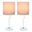 LimeLights Metal Stick Lamp 2 Pack w/ Power Outlet in White with Gray Shade