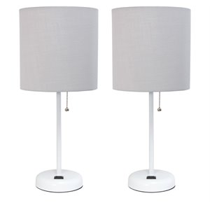 limelights metal stick lamp 2 pack w/ power outlet in white with gray shade