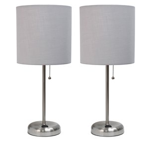 limelights silver metal stick lamp 2 pack w/ power outlet with gray shade