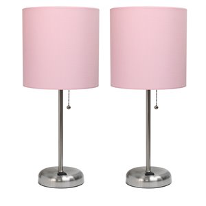 limelights silver metal stick lamp 2 pack w/ power outlet with light pink shade