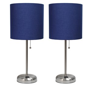 limelights silver metal stick lamp 2 pack w/ power outlet with navy shade