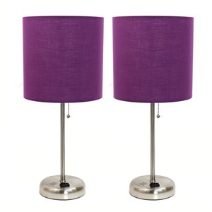 limelights silver metal stick lamp 2 pack w/ power outlet with purple shade