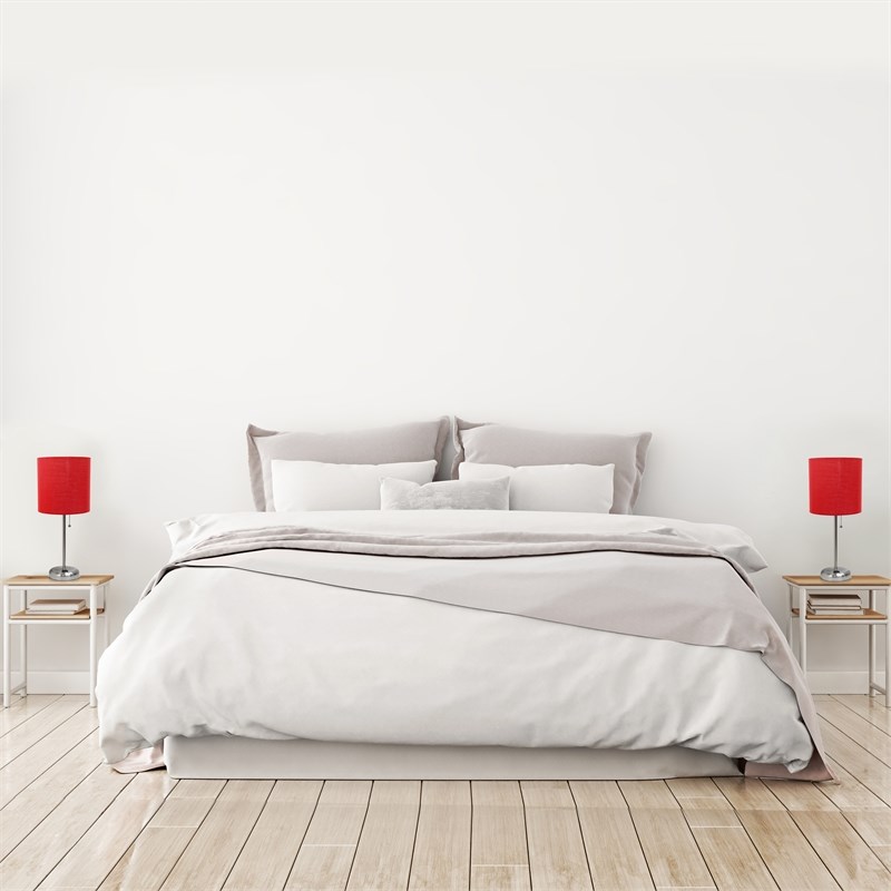 LimeLights Silver Metal Stick Lamp 2 Pack w/ Power Outlet with Red Shade