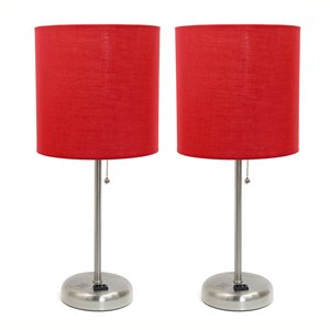 limelights silver metal stick lamp 2 pack w/ power outlet with red shade