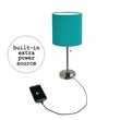 LimeLights Silver Metal Stick Lamp 2 Pack w/ Power Outlet with Teal Shade