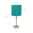 LimeLights Silver Metal Stick Lamp 2 Pack w/ Power Outlet with Teal Shade