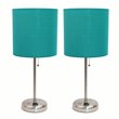 LimeLights Silver Metal Stick Lamp 2 Pack w/ Power Outlet with Teal Shade