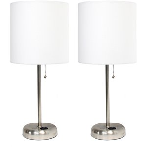 limelights silver metal stick lamp 2 pack w/ power outlet with white shade