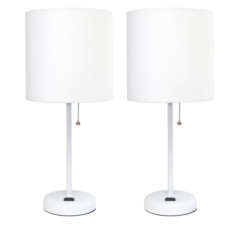 LimeLights Metal Stick Lamp 2 Pack w/ Power Outlet in White with White Shade
