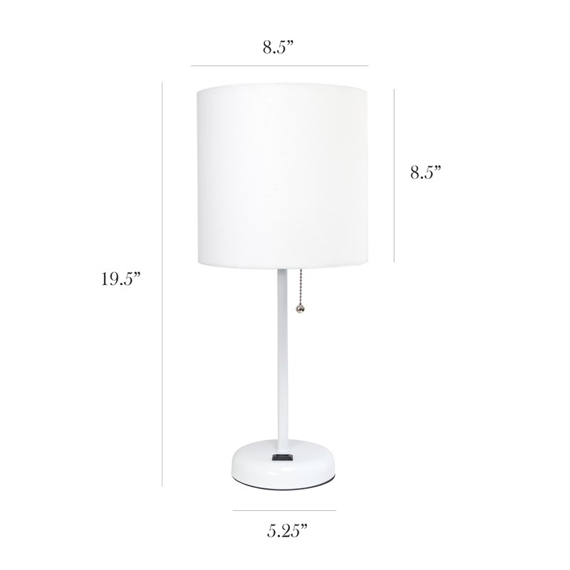 LimeLights Metal Stick Lamp 2 Pack w/ Power Outlet in White with White Shade