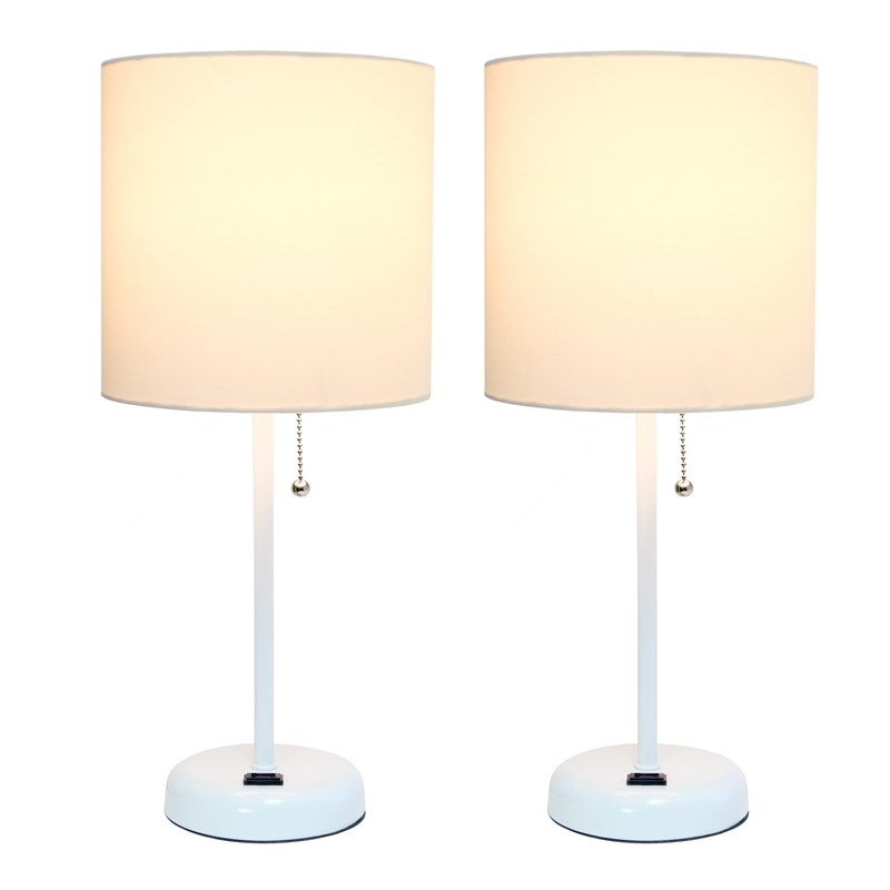 LimeLights Metal Stick Lamp 2 Pack w/ Power Outlet in White with White Shade