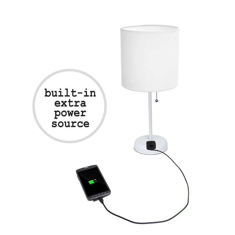 LimeLights Metal Stick Lamp 2 Pack w/ Power Outlet in White with White Shade
