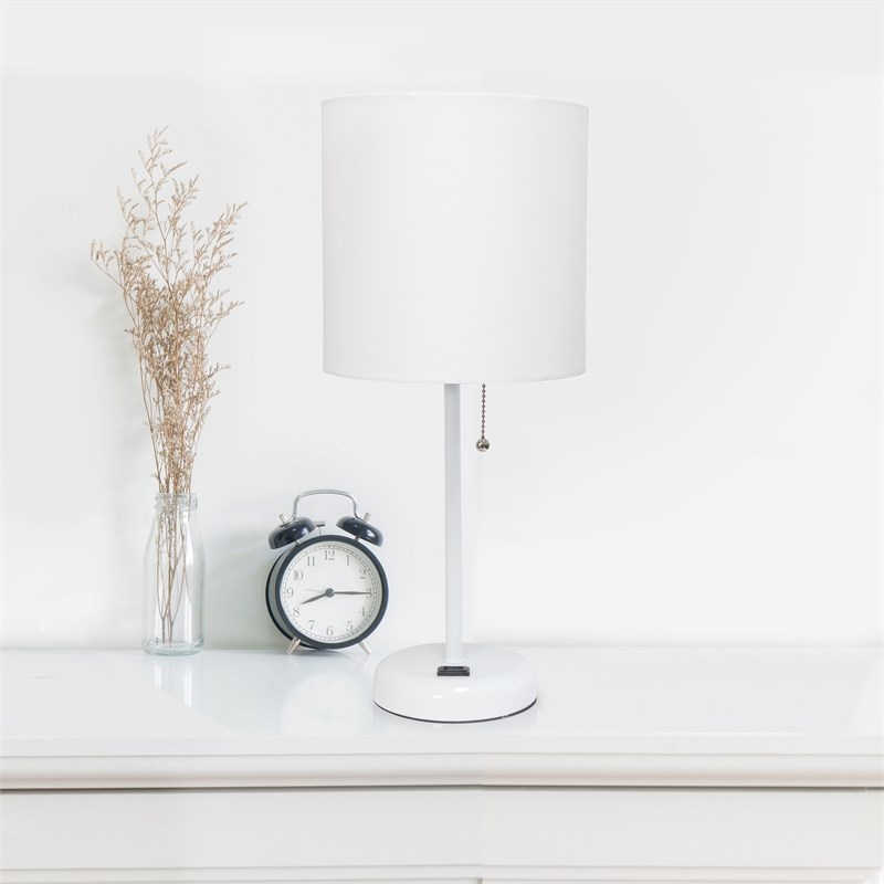 LimeLights Metal Stick Lamp 2 Pack w/ Power Outlet in White with White Shade
