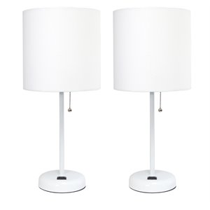 limelights metal stick lamp 2 pack w/ power outlet in white with white shade