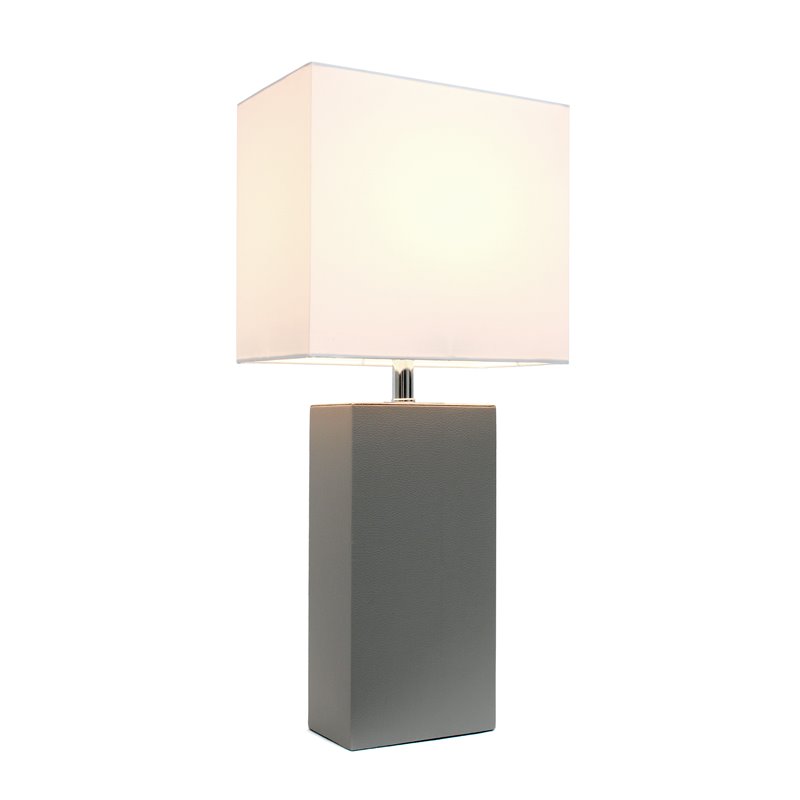 Elegant Designs Leather Table Lamp in Gray with White Shade