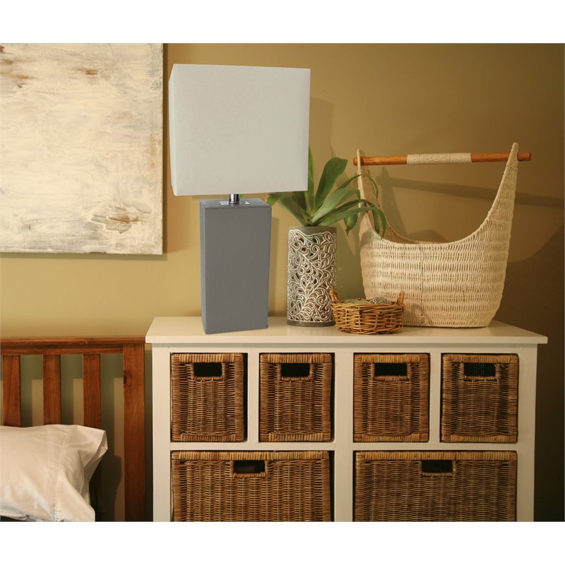 Elegant Designs Leather Table Lamp in Gray with White Shade