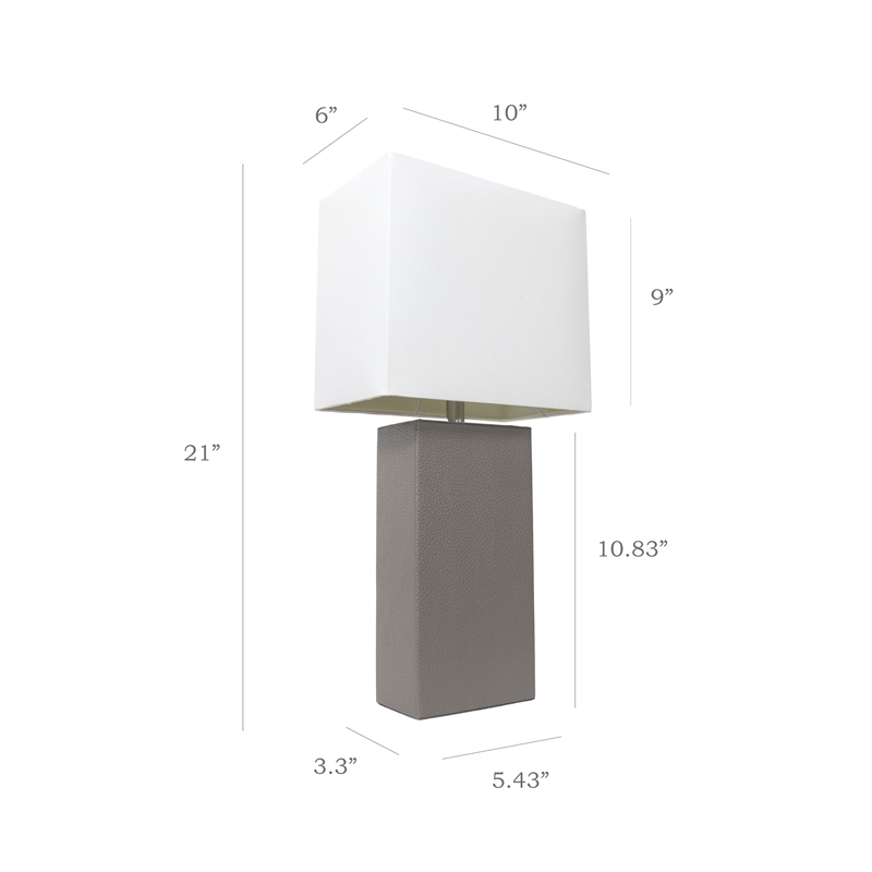 Elegant Designs Leather Table Lamp in Gray with White Shade