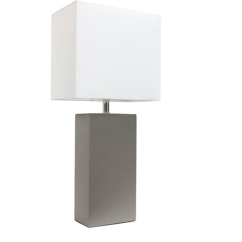 Elegant Designs Leather Table Lamp in Gray with White Shade