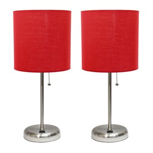 limelights silver metal stick lamp w/ usb port 2 pack with red share