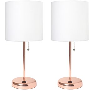 limelights metal stick lamp w/ usb port 2 pack in rose gold with white shade