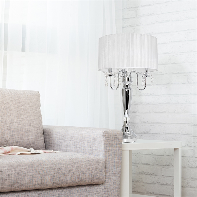 Elegant Designs Metal Tendy Sheer Table Lamp in Chrome with White Shade