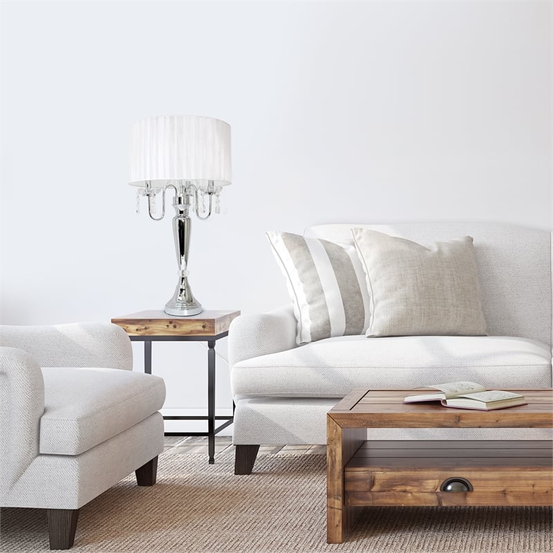Elegant Designs Metal Tendy Sheer Table Lamp in Chrome with White Shade