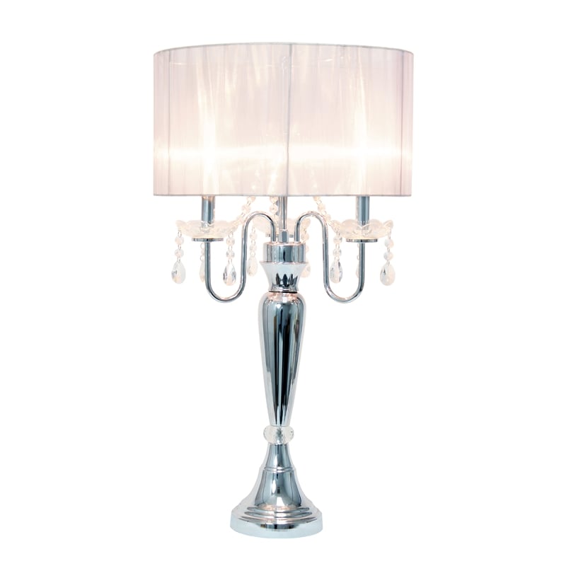 Elegant Designs Metal Tendy Sheer Table Lamp in Chrome with White Shade