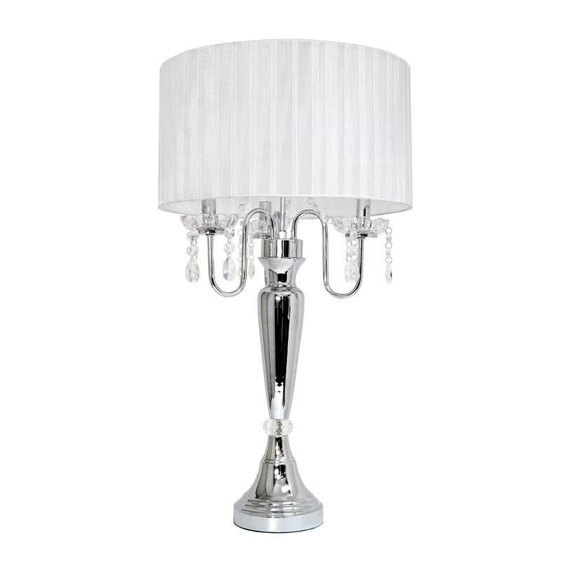 Elegant Designs Metal Tendy Sheer Table Lamp in Chrome with White Shade