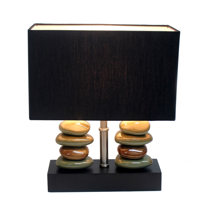 Elegant Designs Ceramic Dual Stacked Stone Table Lamp in Chrome with Black Shade