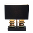 Elegant Designs Ceramic Dual Stacked Stone Table Lamp in Chrome with Black Shade