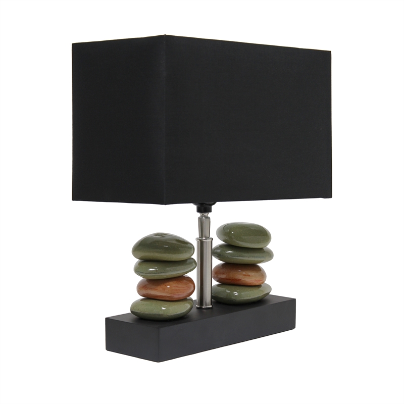 Elegant Designs Ceramic Dual Stacked Stone Table Lamp in Chrome with Black Shade