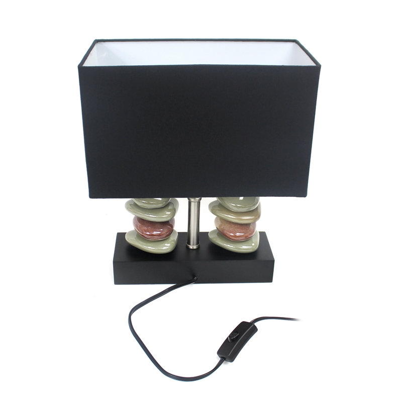 Elegant Designs Ceramic Dual Stacked Stone Table Lamp in Chrome with Black Shade