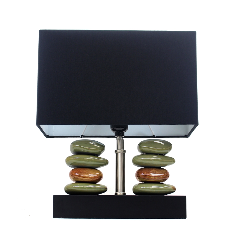 Elegant Designs Ceramic Dual Stacked Stone Table Lamp in Chrome with Black Shade