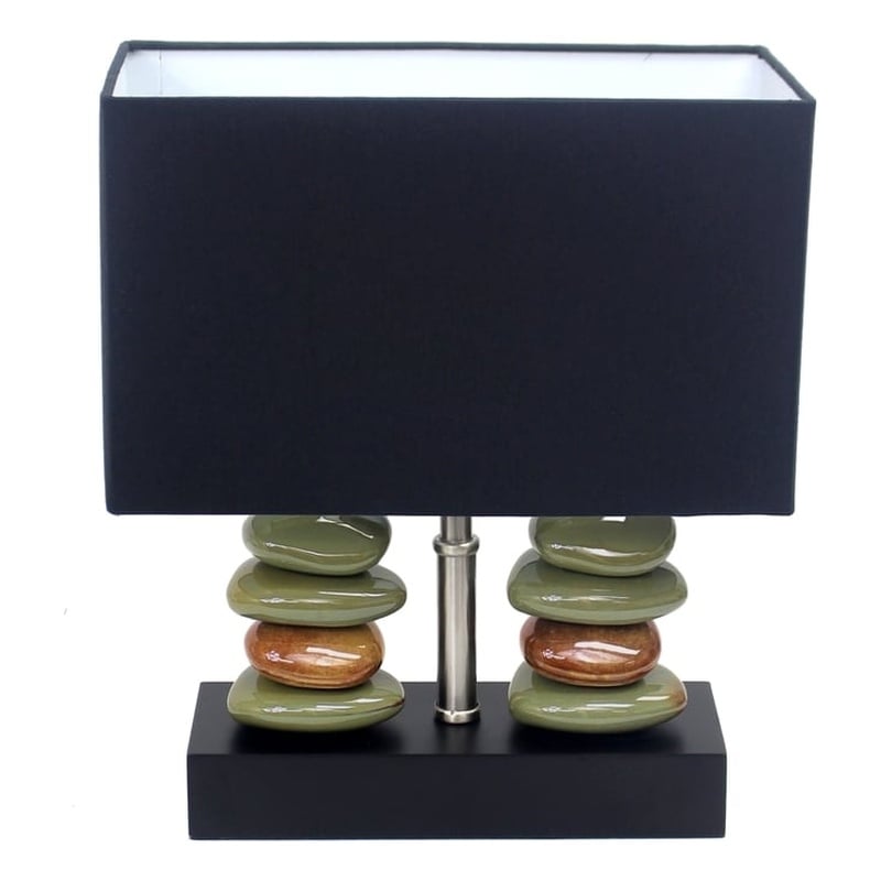 Elegant Designs Ceramic Dual Stacked Stone Table Lamp in Chrome with Black Shade