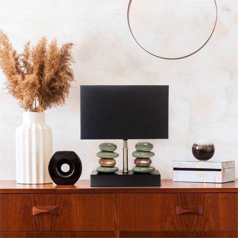 Elegant Designs Ceramic Dual Stacked Stone Table Lamp in Chrome with Black Shade