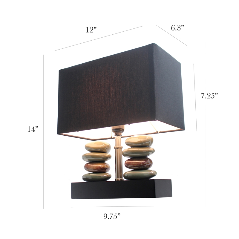 Elegant Designs Ceramic Dual Stacked Stone Table Lamp in Chrome with Black Shade
