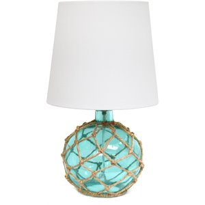 elegant designs glass ruoy rope netted table lamp in aqua blue with white shade
