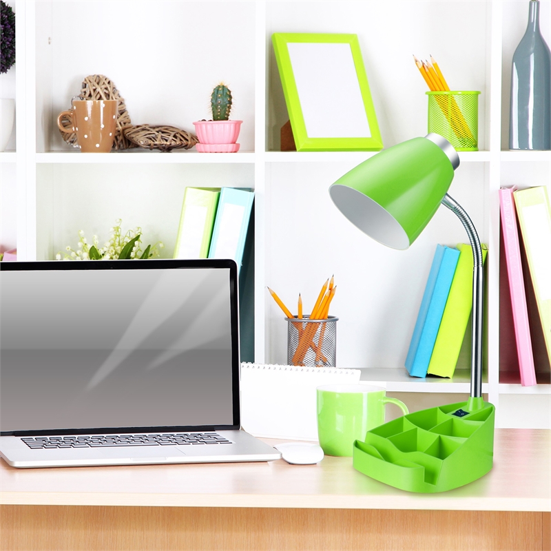 Elegant Designs Gooseneck Organizer Desk Lamp in Green with Green Shade