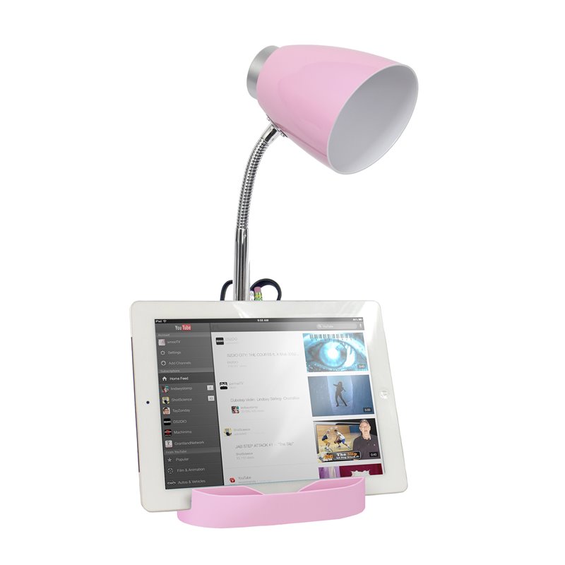 Elegant Designs Gooseneck Organizer Desk Lamp in Pink with Pink Shade