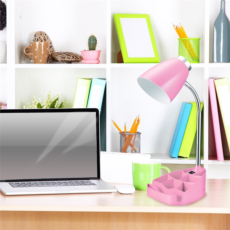 Elegant Designs Gooseneck Organizer Desk Lamp in Pink with Pink Shade