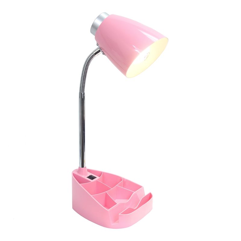 Elegant Designs Gooseneck Organizer Desk Lamp in Pink with Pink Shade