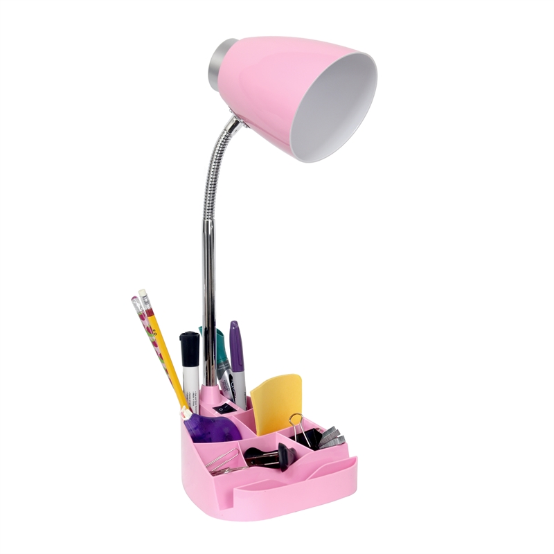 Elegant Designs Gooseneck Organizer Desk Lamp in Pink with Pink Shade