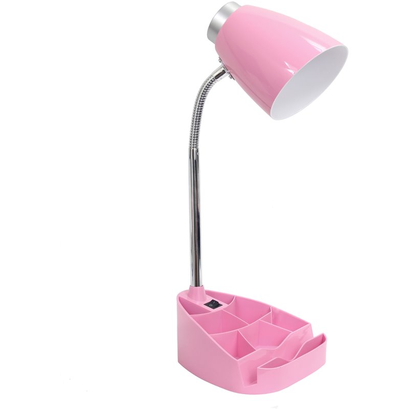 Elegant Designs Gooseneck Organizer Desk Lamp in Pink with Pink Shade