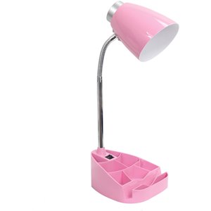 elegant designs gooseneck organizer desk lamp in pink with pink shade