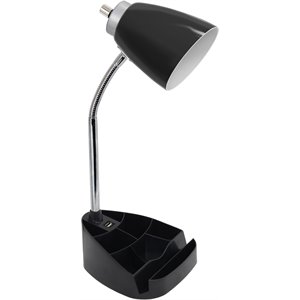 limelights gooseneck organizer desk lamp w/ usb port with black shade