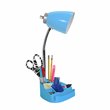 LimeLights Gooseneck Organizer Desk Lamp w/ USB Port with Blue Shade