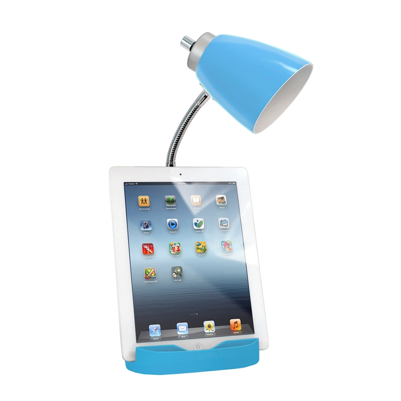 LimeLights Gooseneck Organizer Desk Lamp w/ USB Port with Blue Shade