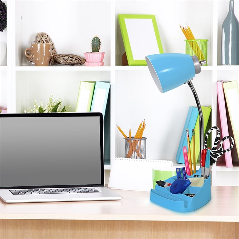 LimeLights Gooseneck Organizer Desk Lamp w/ USB Port with Blue Shade