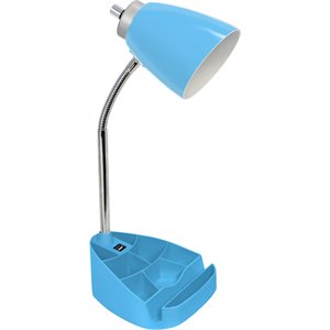 limelights gooseneck organizer desk lamp w/ usb port with blue shade