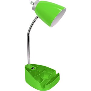 limelights gooseneck organizer desk lamp w/ usb port with green shade
